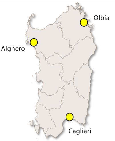 Sardinian lentokentät kartalla