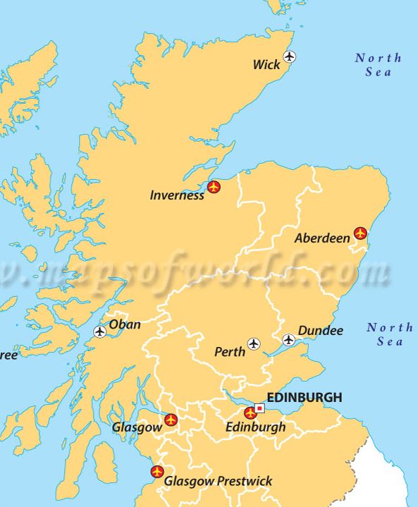 Skotlannin lentokentät kartta