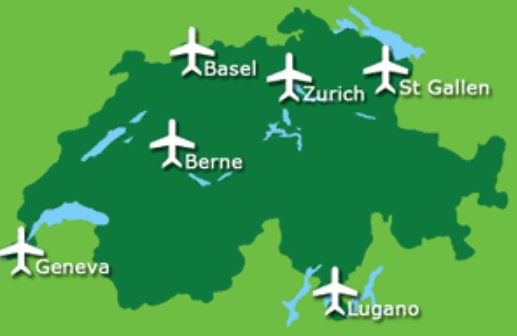 Sveitsin lentokentät kartalla