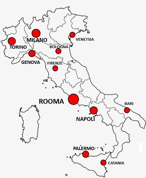 Italian suurimmat kaupunit kartta