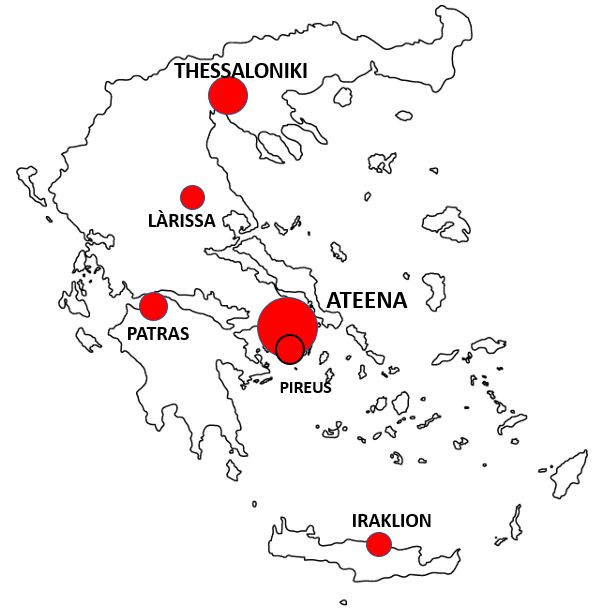 Kreikan kaupungit kartalla