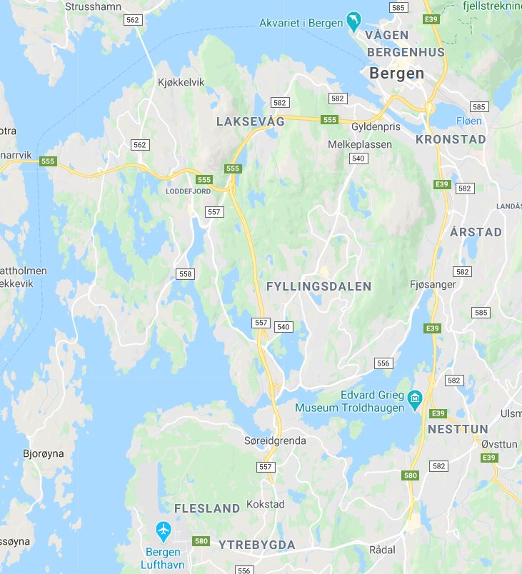 Bergenin lentokenttä kartta