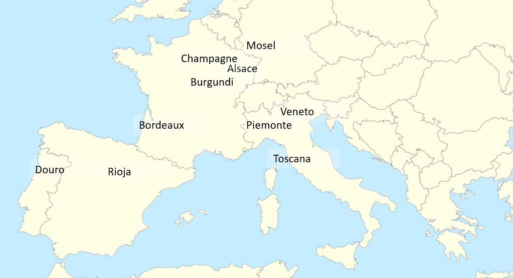 Euroopan viinialueet kartta